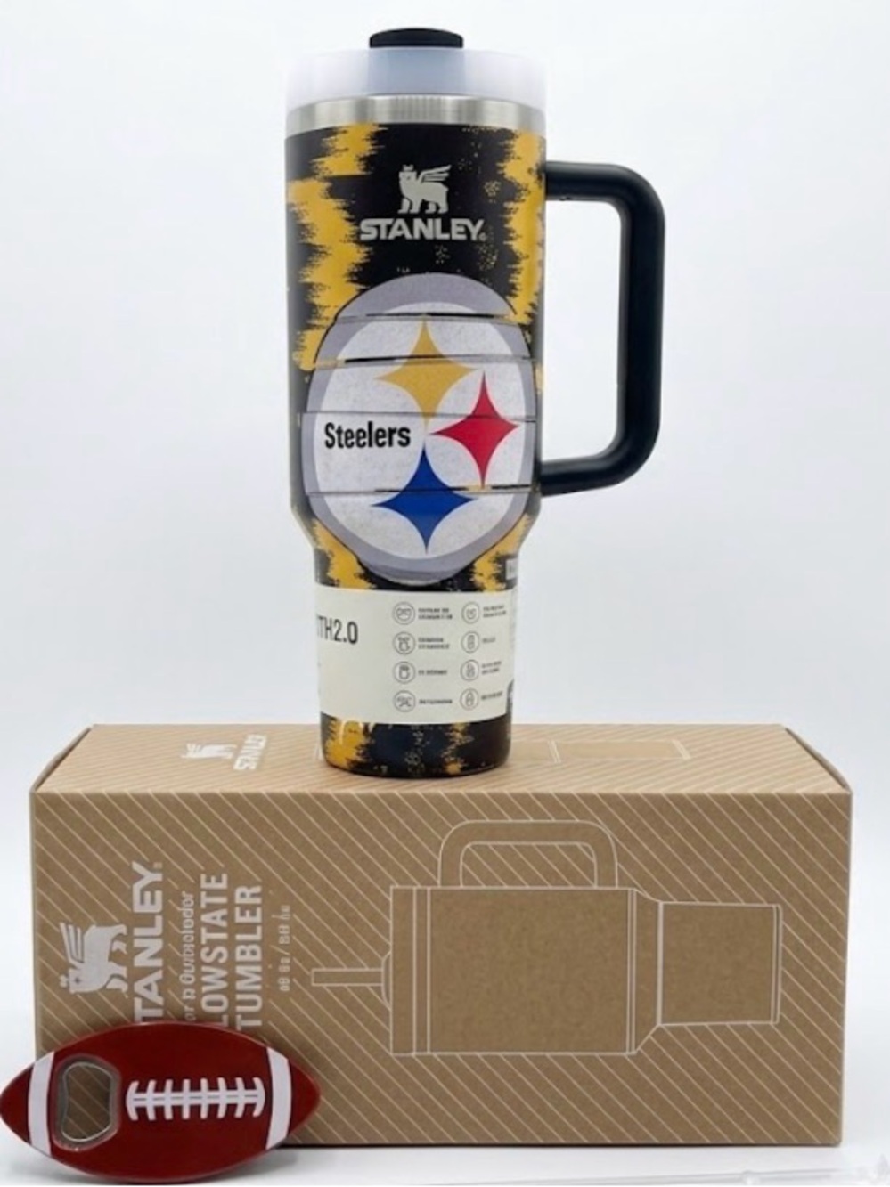 Stanley Steelers Insulated Tumbler comes with football bottle opener